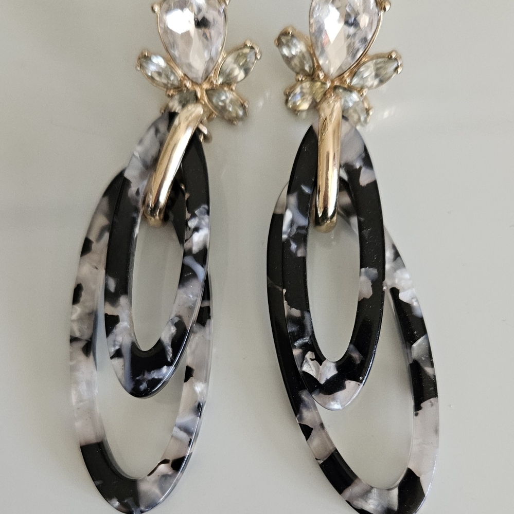 Double Oval Loop Pierced Earrings with Rhinestone Accent